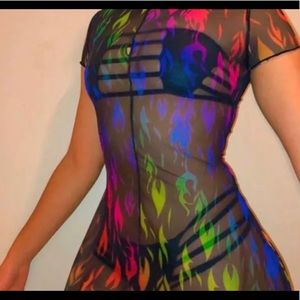 Mesh flame mini dress